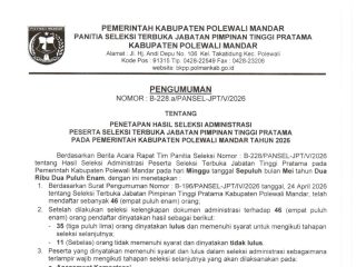Pansel Umumkan Hasil Seleksi Administrasi Lelang JPT Pratama 2026 di Polman, 35 Orang Perebutkan 10 Posisi